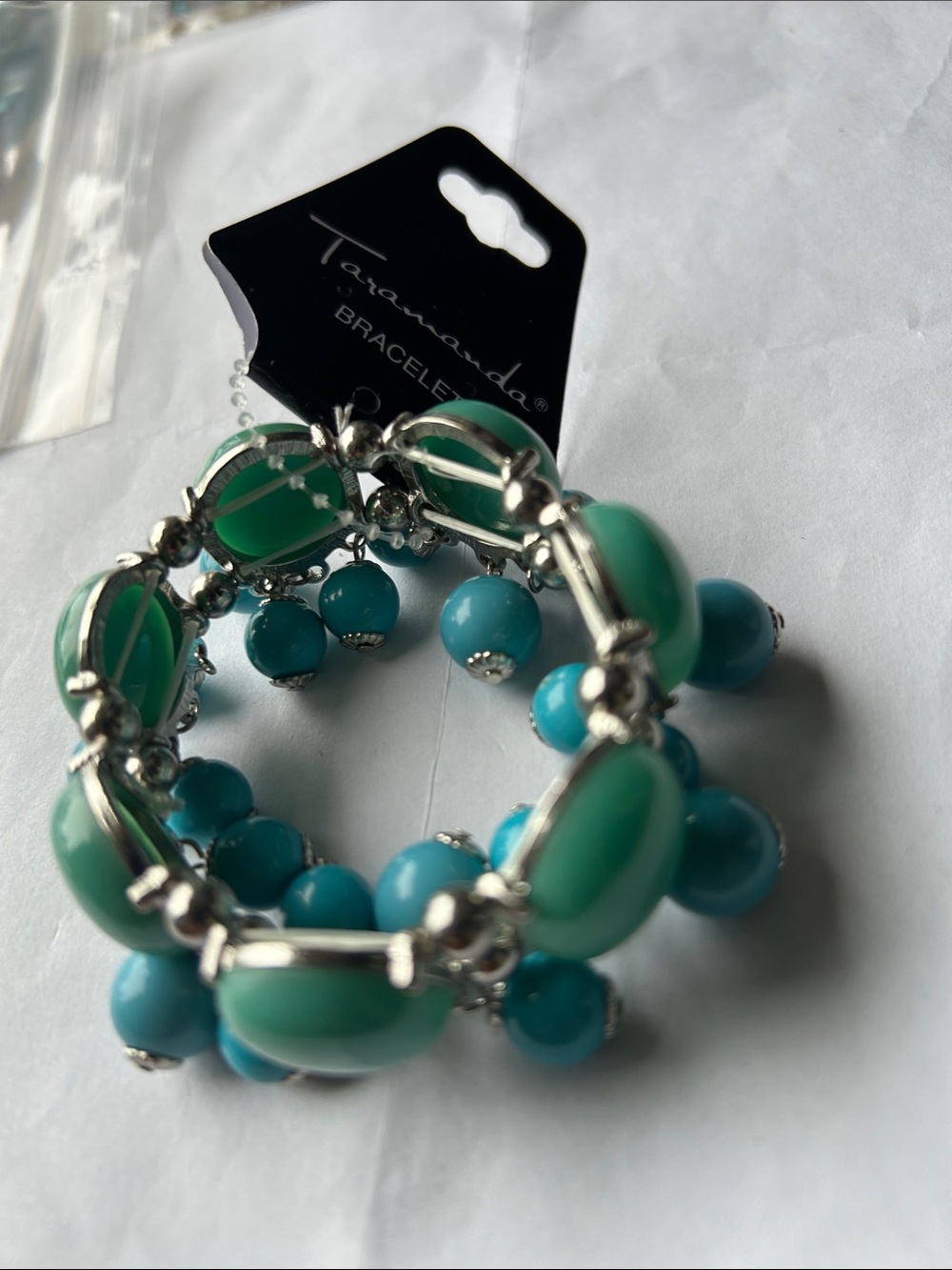 Taramanda Green & Turquoise Beaded Stretch Bracelet